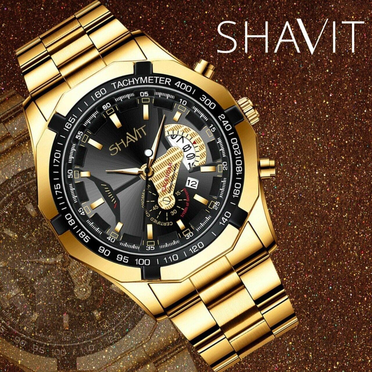 Shavit Men's Luxury Gold Stainless Steel Watch