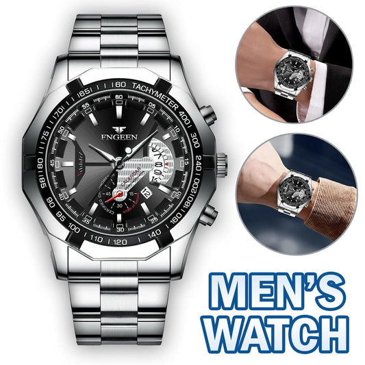 Black Silver Men's Luxury Stainless Steel Watch