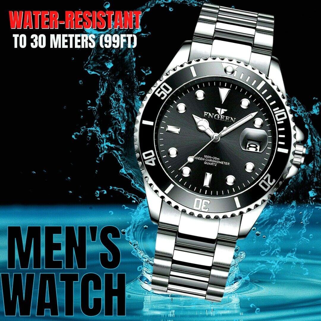 Luminous Black Silver Classic Men's Stainless Steel Watch