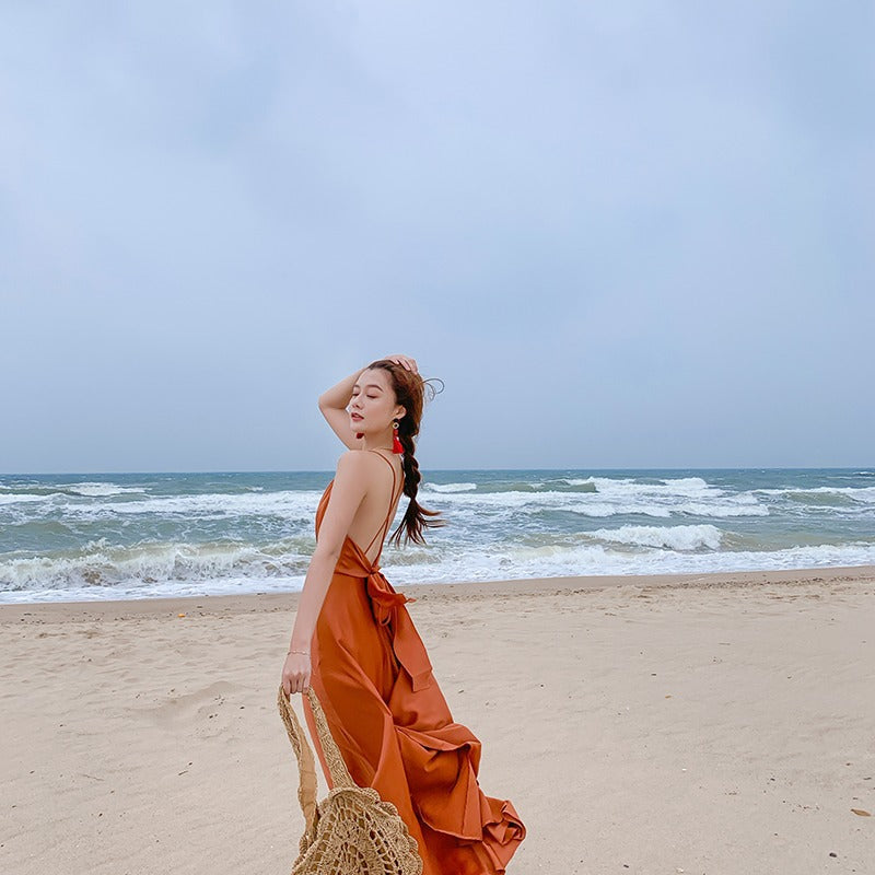 Women's Fashion Casual V-neck Halter Dress