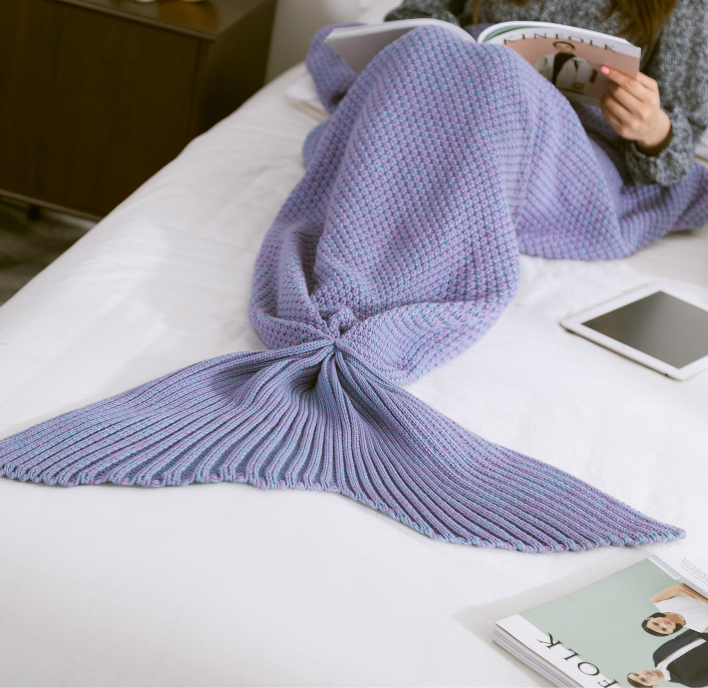 Mermaid Tail Blanket Knitted Crochet for Adult & Children Super Soft Sleeping Blankets
