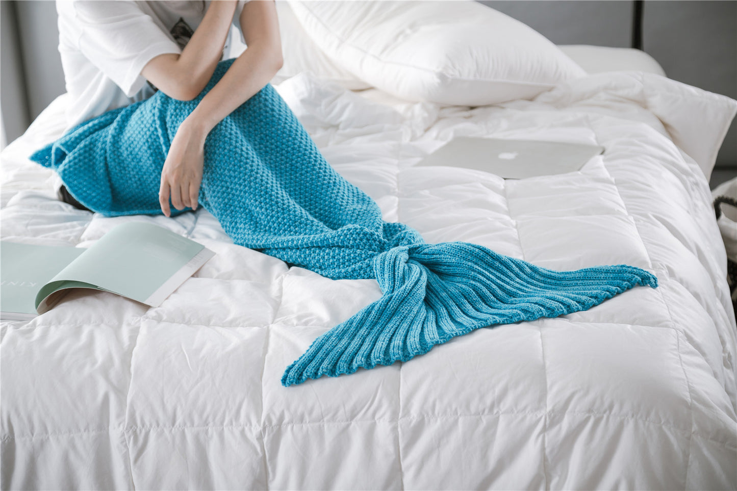 Mermaid Tail Blanket Knitted Crochet for Adult & Children Super Soft Sleeping Blankets