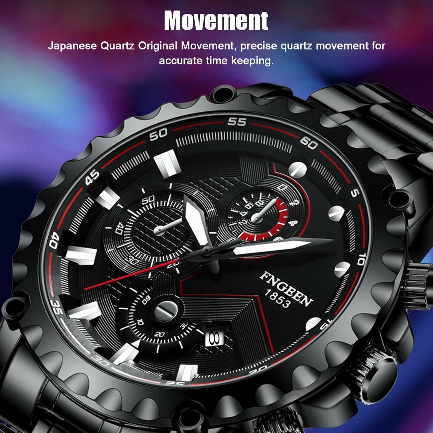 Fngeen Waterproof Men's Luxury Stainless Steel Watch