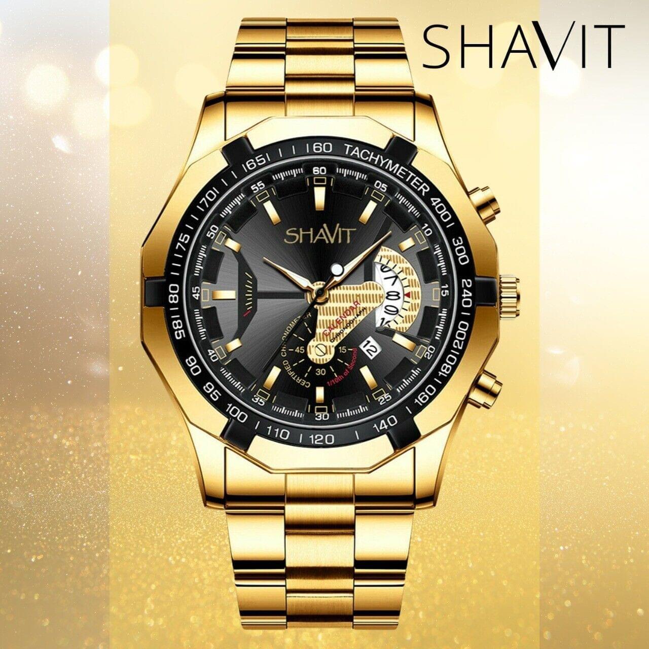 Shavit  Men's Luxury Gold Stainless Steel Watch