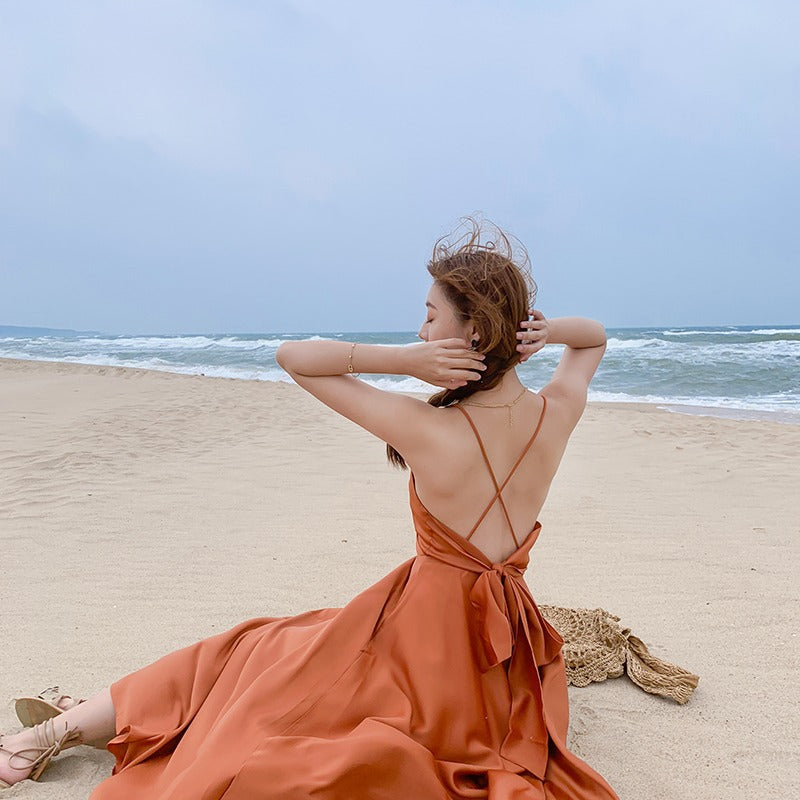 Women's Fashion Casual V-neck Halter Dress