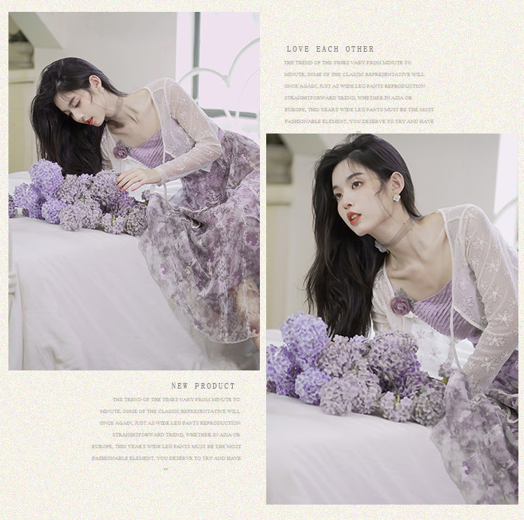 Pure Desire Wind Purple Suspender Skirt Cardigan Suit