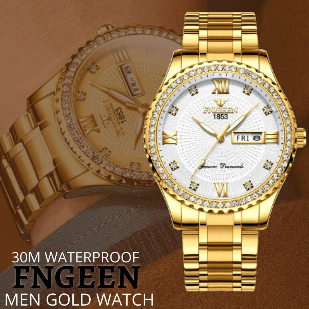 Fngeen Men's Classic Stainless Steel Gold Watch