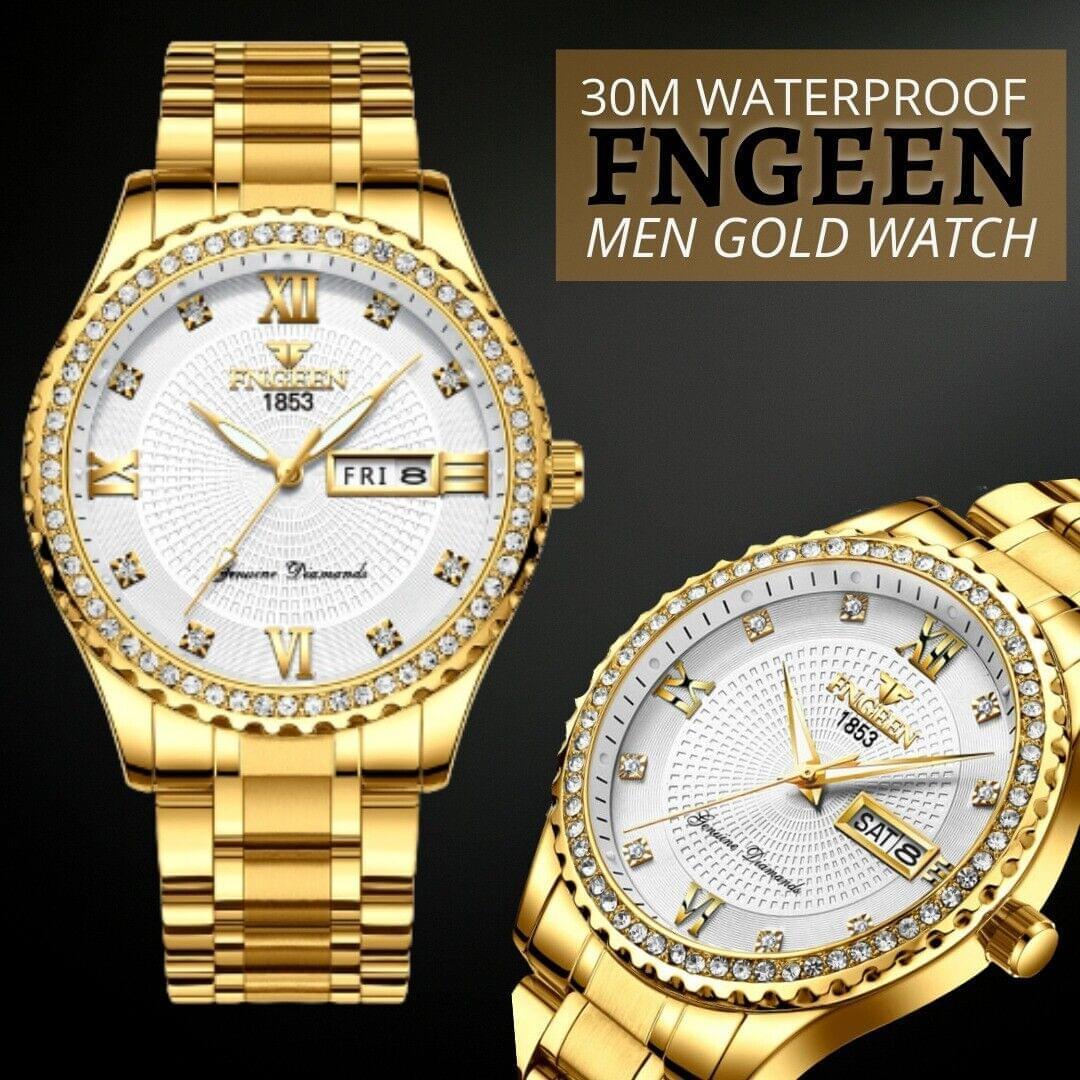 Fngeen Men's Classic Stainless Steel Gold Watch