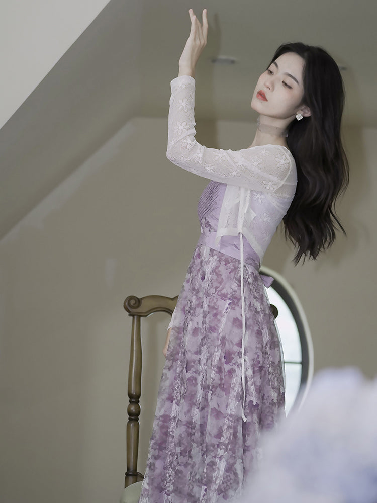 Pure Desire Wind Purple Suspender Skirt Cardigan Suit