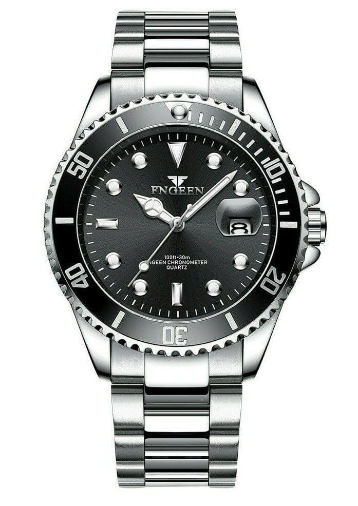 Luminous Black Silver Classic Men's Stainless Steel Watch
