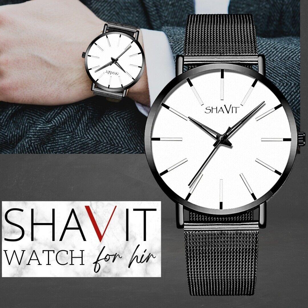 Shavit Luxury Men's Black & White Quartz Watch