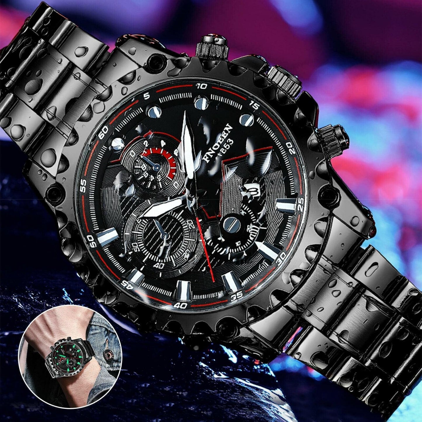 Fngeen Waterproof Men's Luxury Stainless Steel Watch