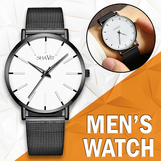 Shavit Luxury Men's Black & White Quartz Watch
