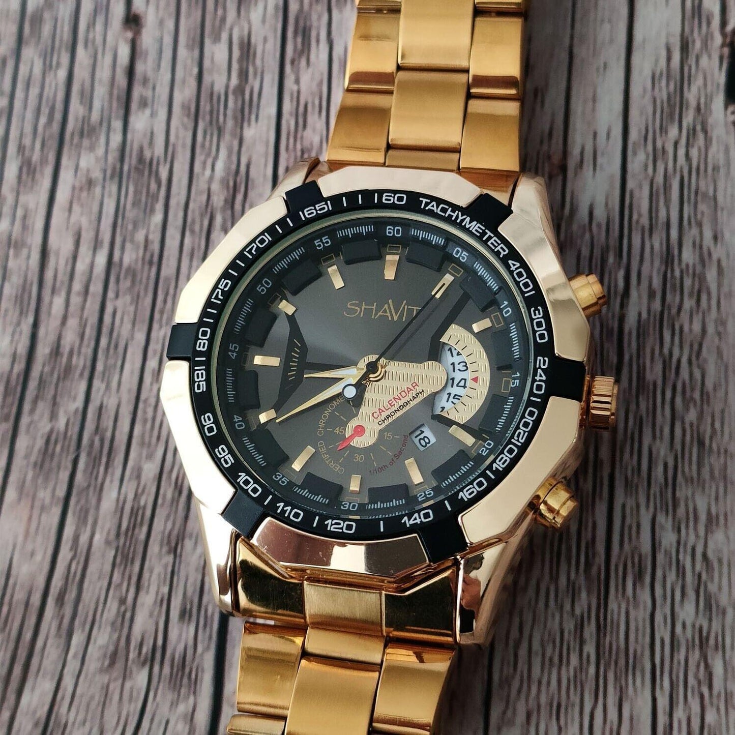 Shavit  Men's Luxury Gold Stainless Steel Watch