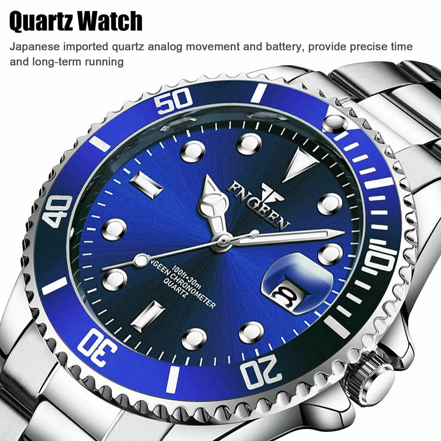 Fngeen Men's Business Luxury Stainless Steel Watch