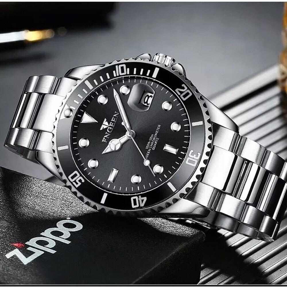 Luminous Black Silver Classic Men's Stainless Steel Watch