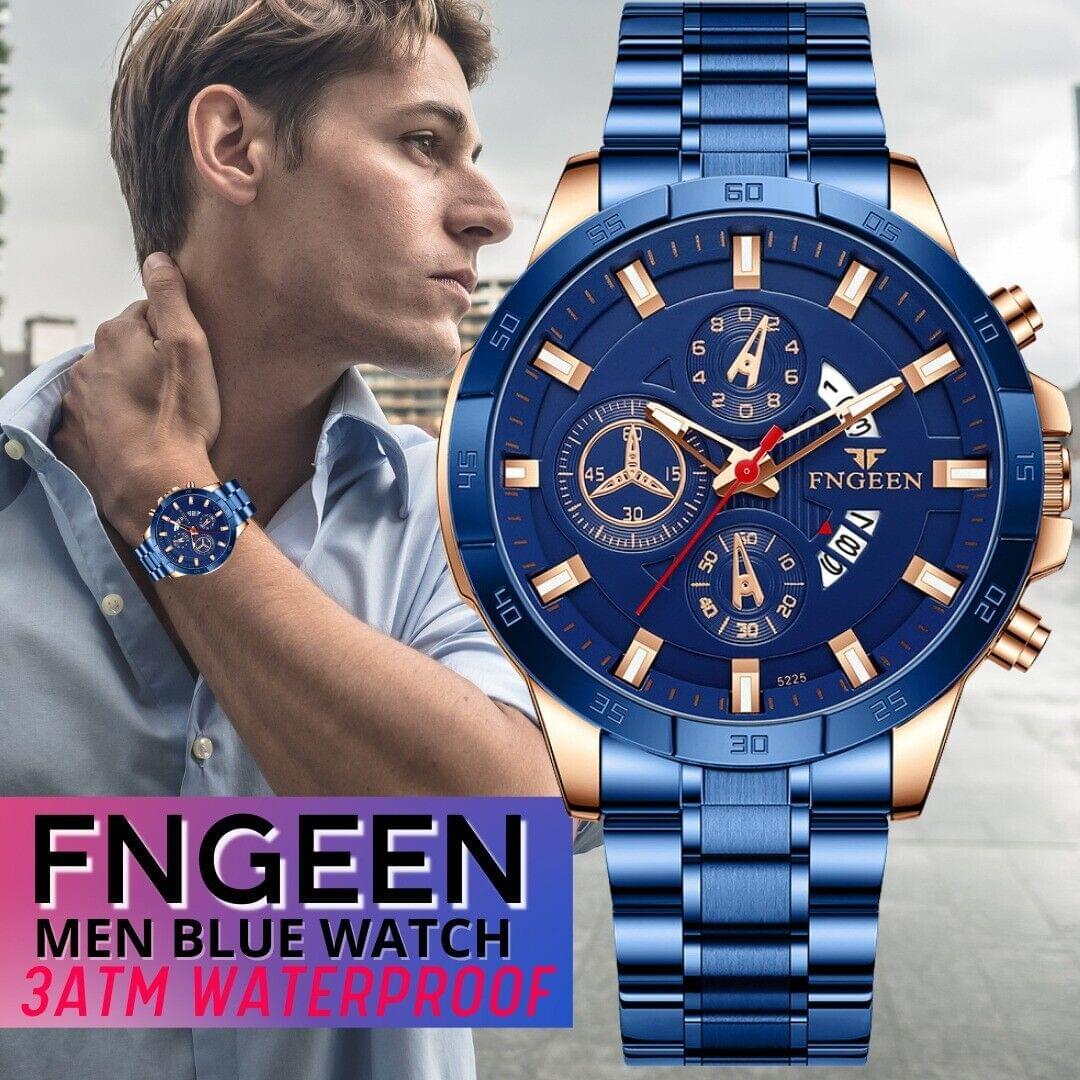 Fngeen Men's Luxury Stainless Steel Blue Watch
