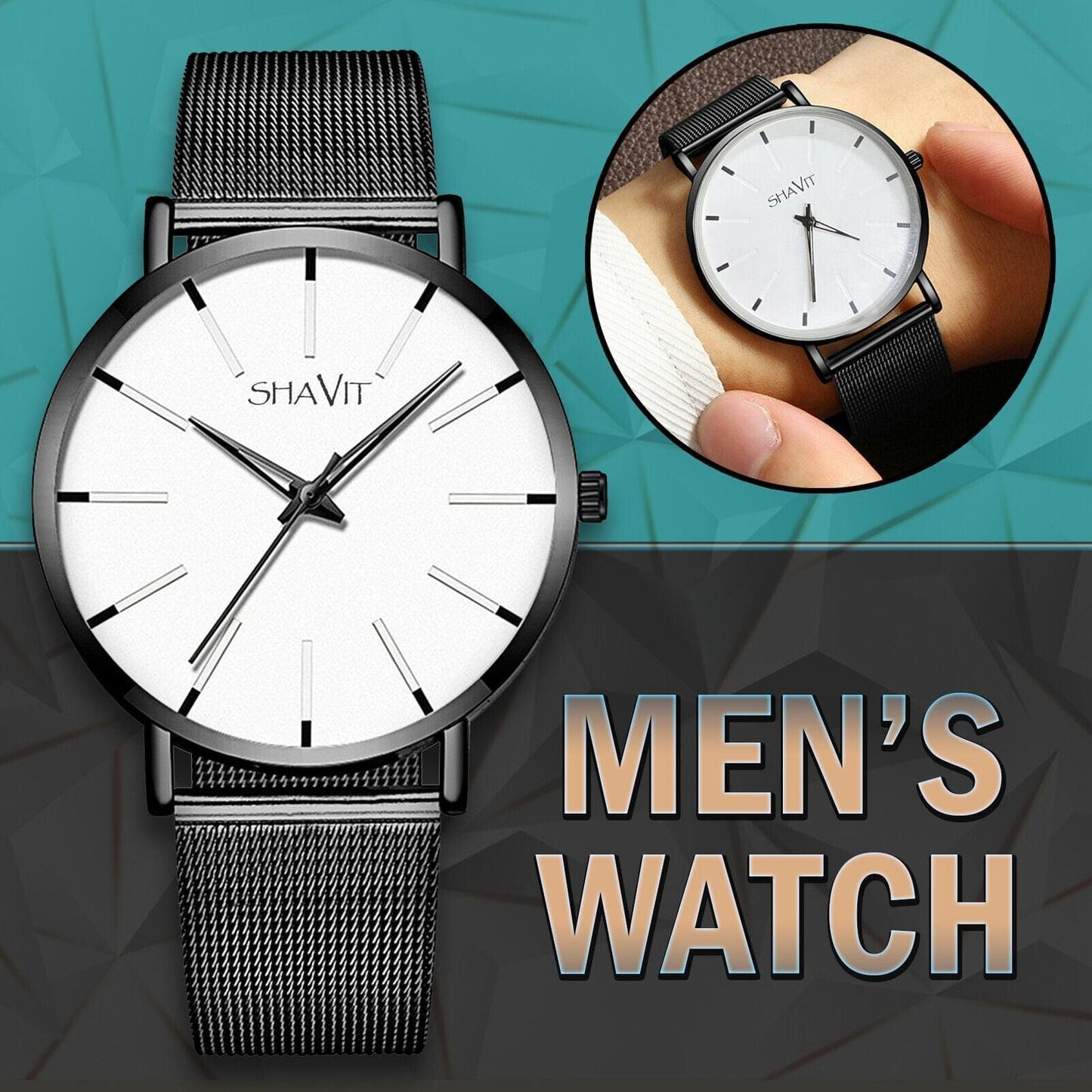 Shavit Luxury Men's Black & White Quartz Watch