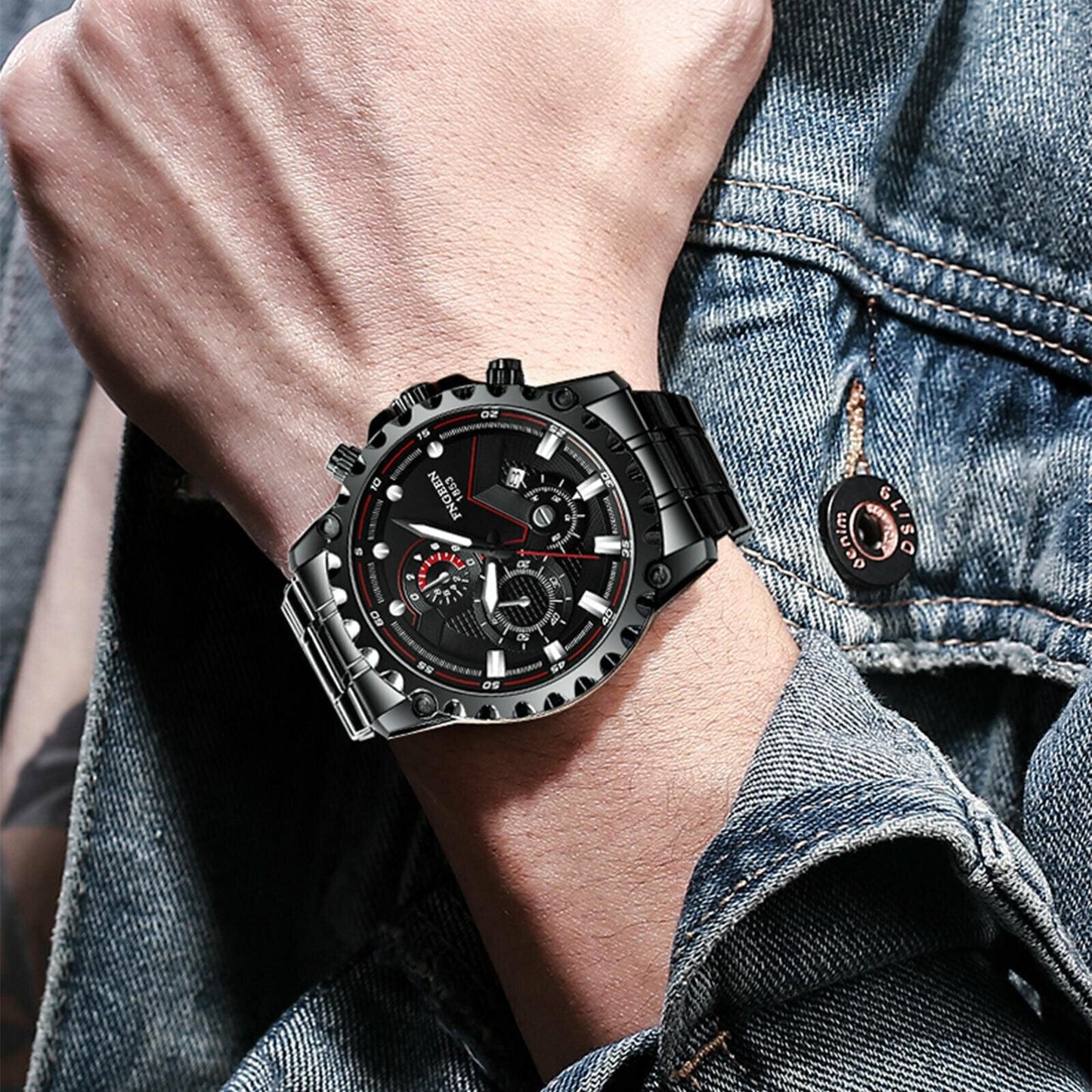 Fngeen Waterproof Men's Luxury Stainless Steel Watch