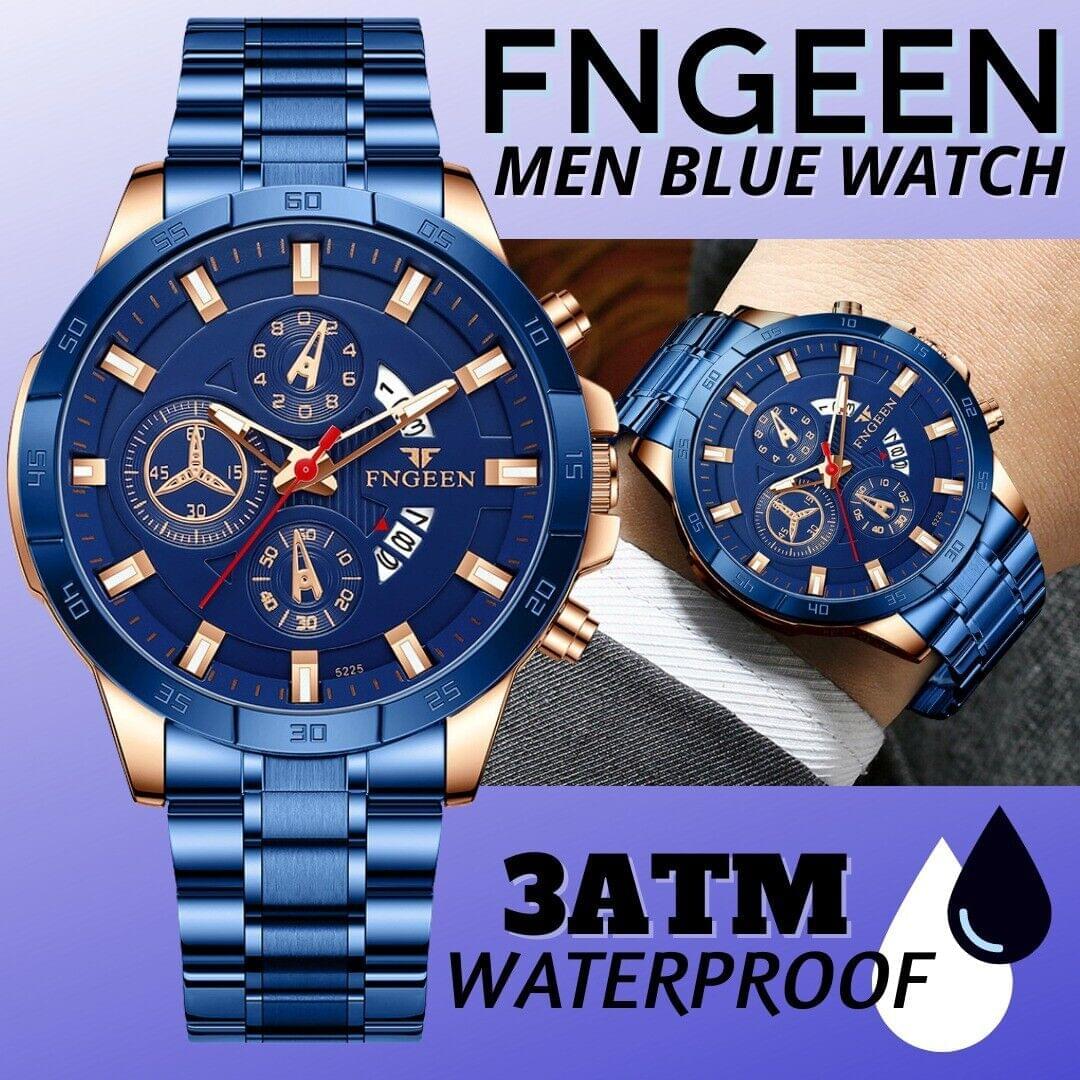 Fngeen Men's Luxury Stainless Steel Blue Watch