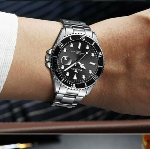 Luminous Black Silver Classic Men's Stainless Steel Watch