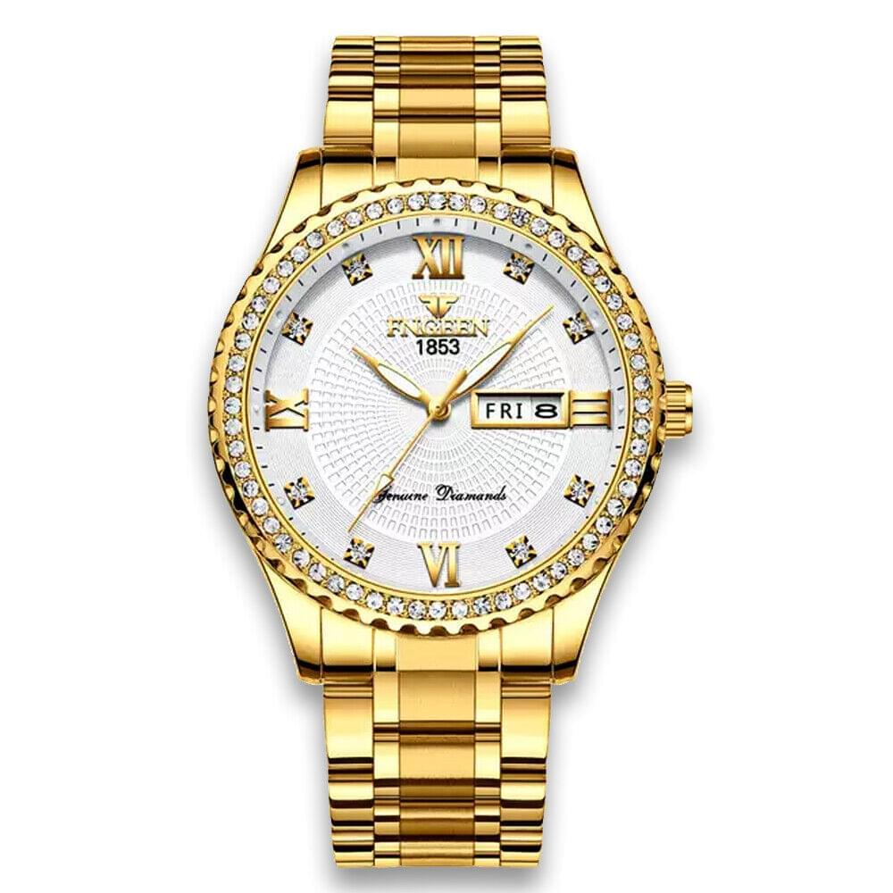 Fngeen Men's Classic Stainless Steel Gold Watch