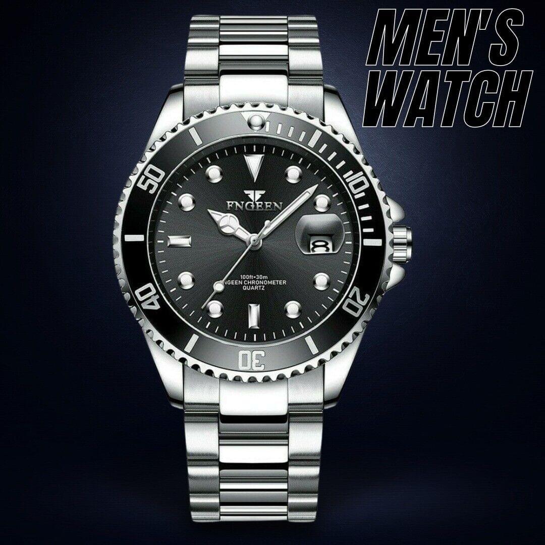 Luminous Black Silver Classic Men's Stainless Steel Watch