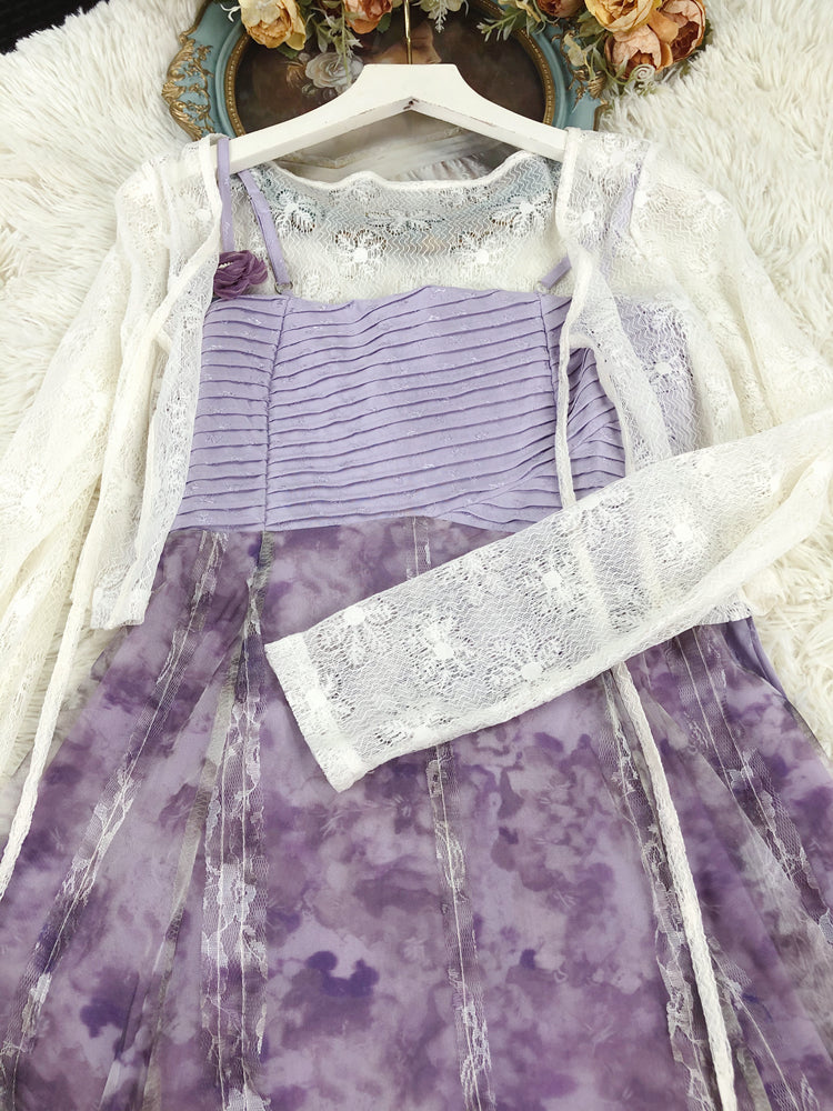 Pure Desire Wind Purple Suspender Skirt Cardigan Suit