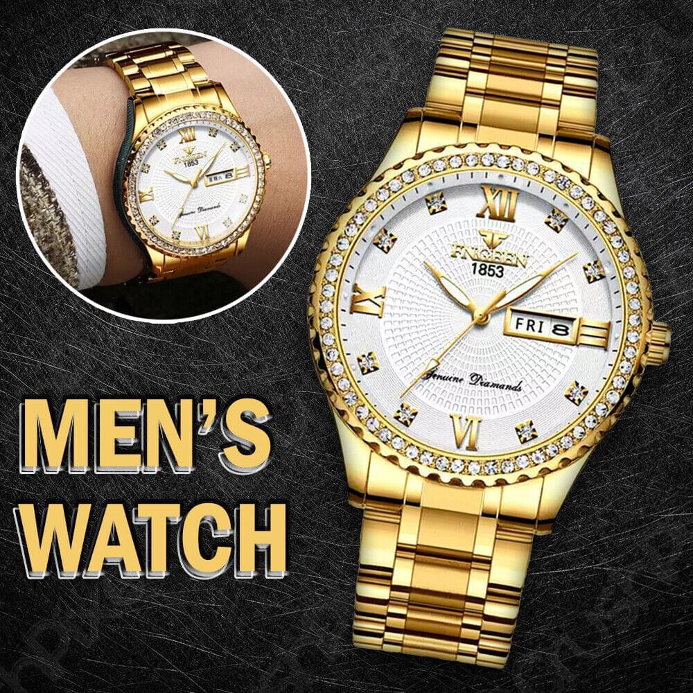 Fngeen Men's Classic Stainless Steel Gold Watch