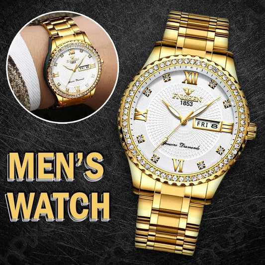 Fngeen Men's Classic Stainless Steel Gold Watch