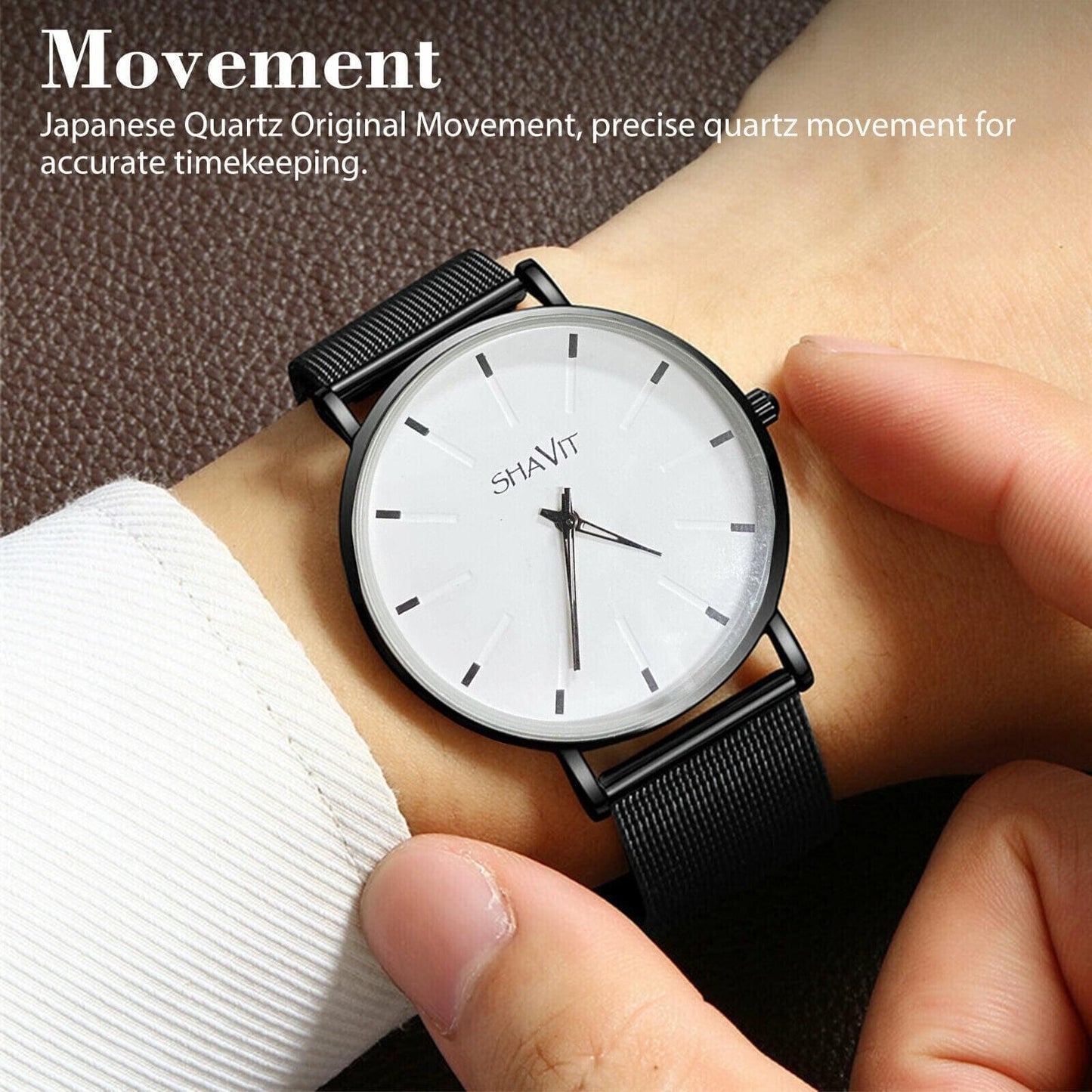 Shavit Luxury Men's Black & White Quartz Watch