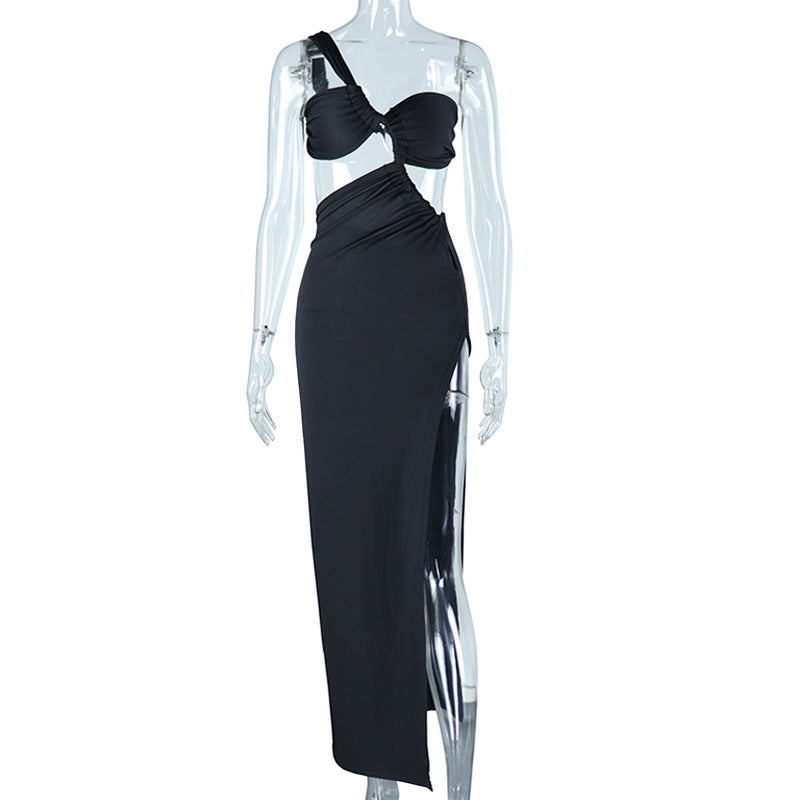Women's Oblique Shoulder Dress Solid Color
