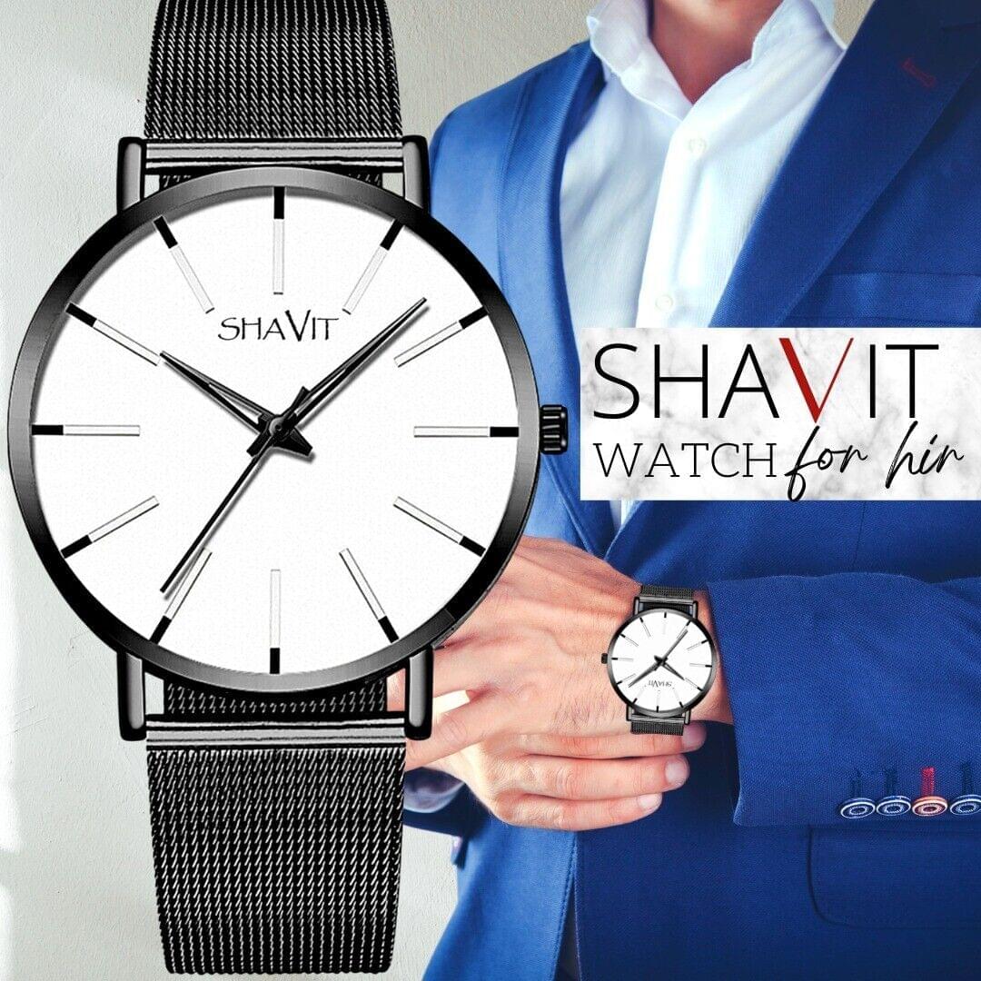 Shavit Luxury Men's Black & White Quartz Watch