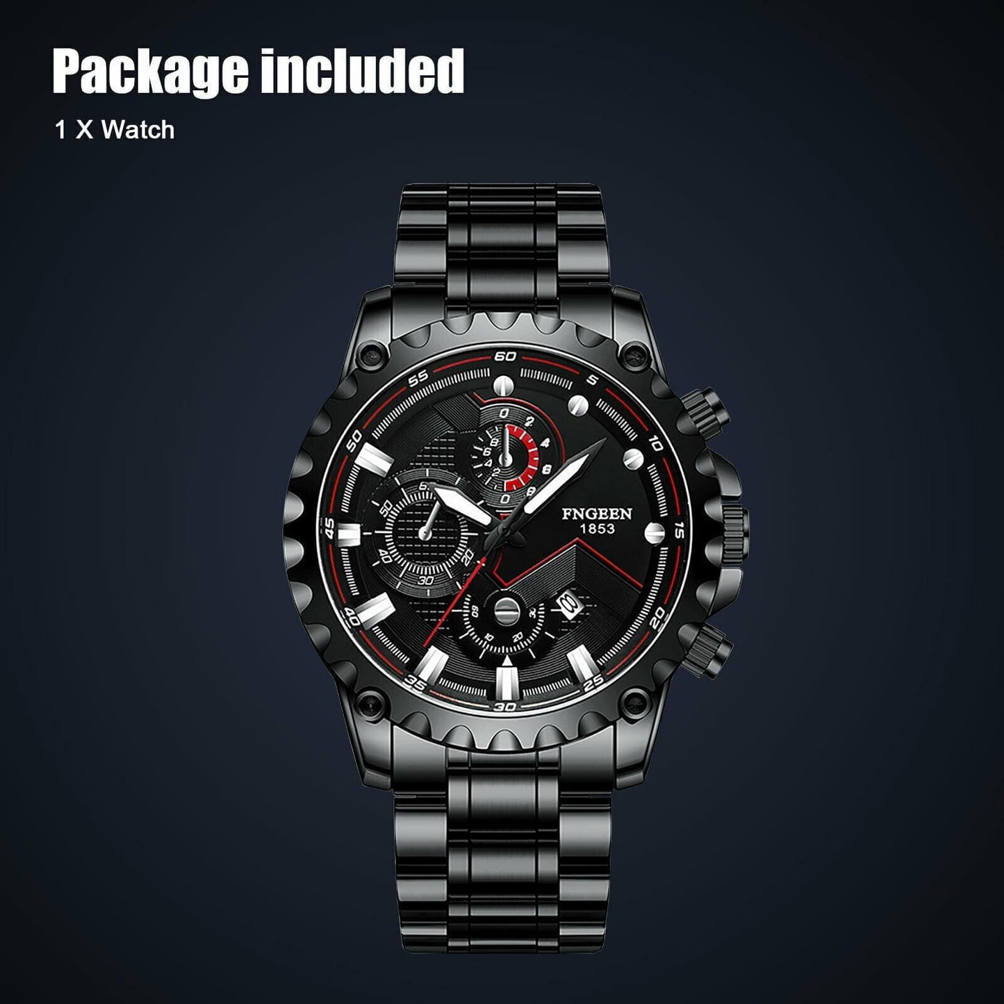 Fngeen Waterproof Men's Luxury Stainless Steel Watch