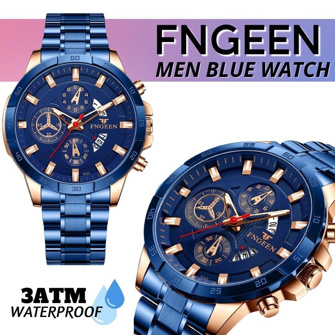 Fngeen Men's Luxury Stainless Steel Blue Watch