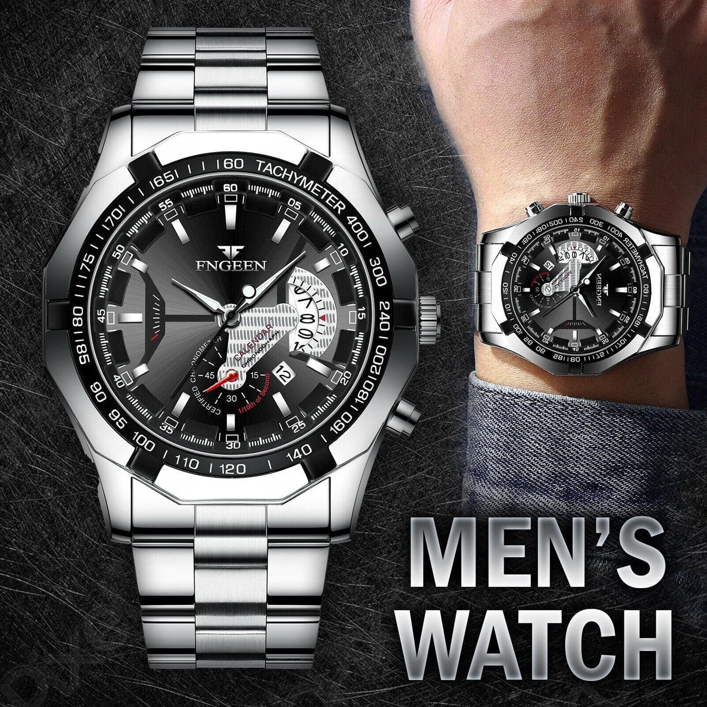 Black Silver Men's Luxury Stainless Steel Watch