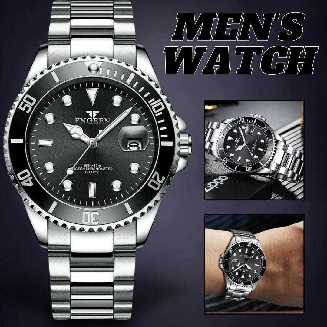 Luminous Black Silver Classic Men's Stainless Steel Watch