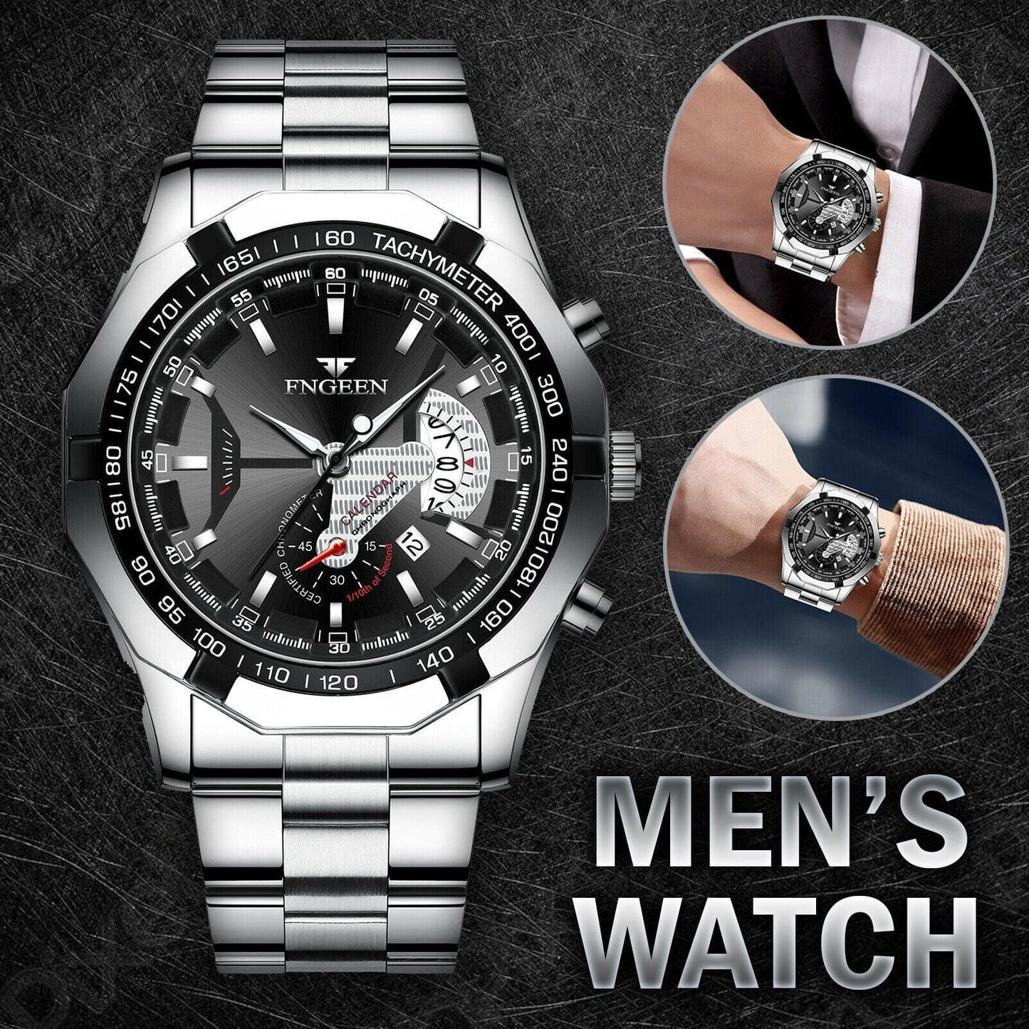 Black Silver Men's Luxury Stainless Steel Watch