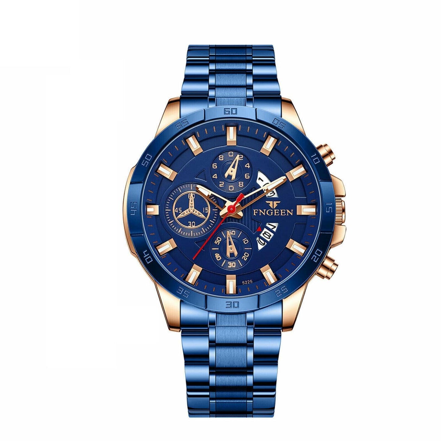 Fngeen Men's Luxury Stainless Steel Blue Watch