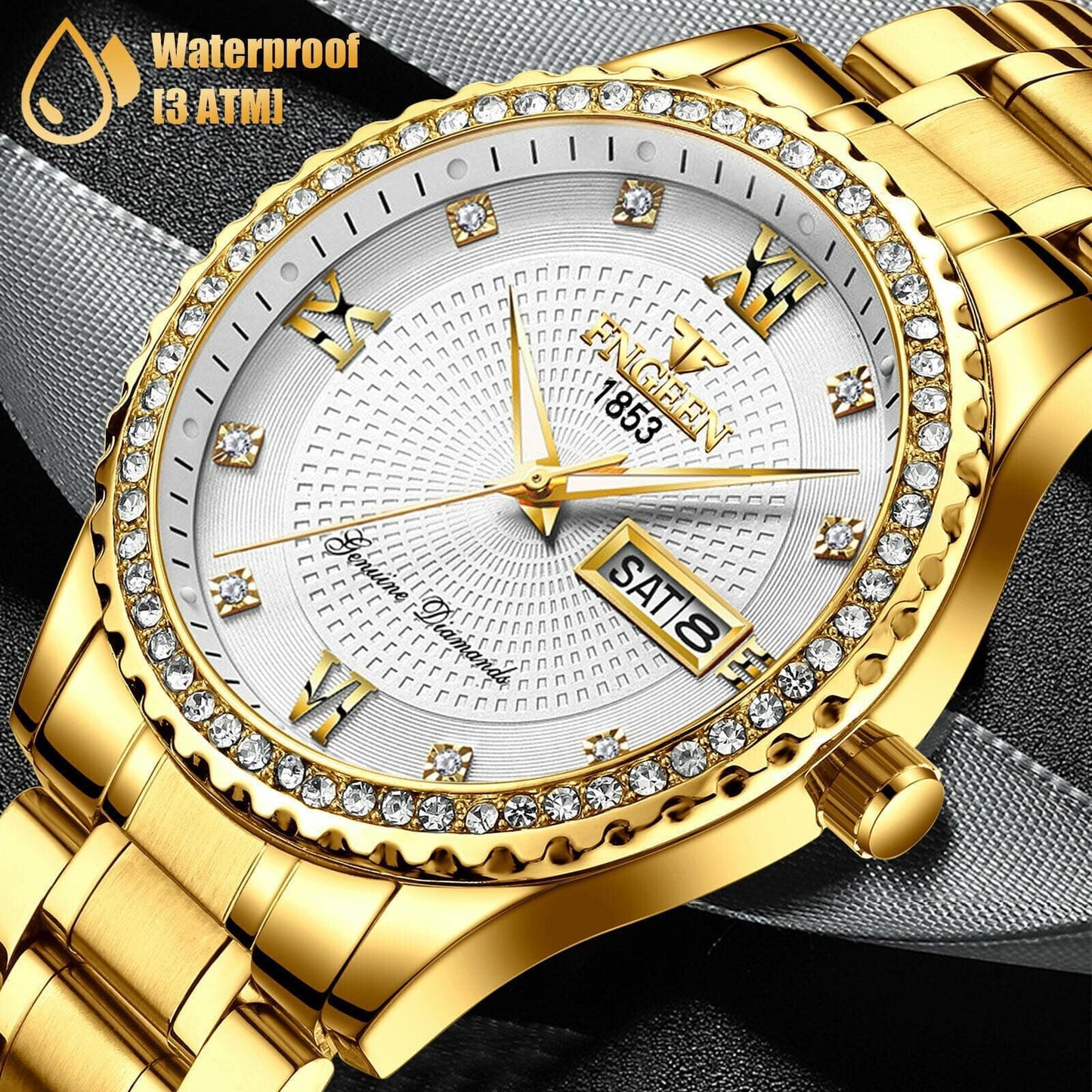 Fngeen Men's Classic Stainless Steel Gold Watch