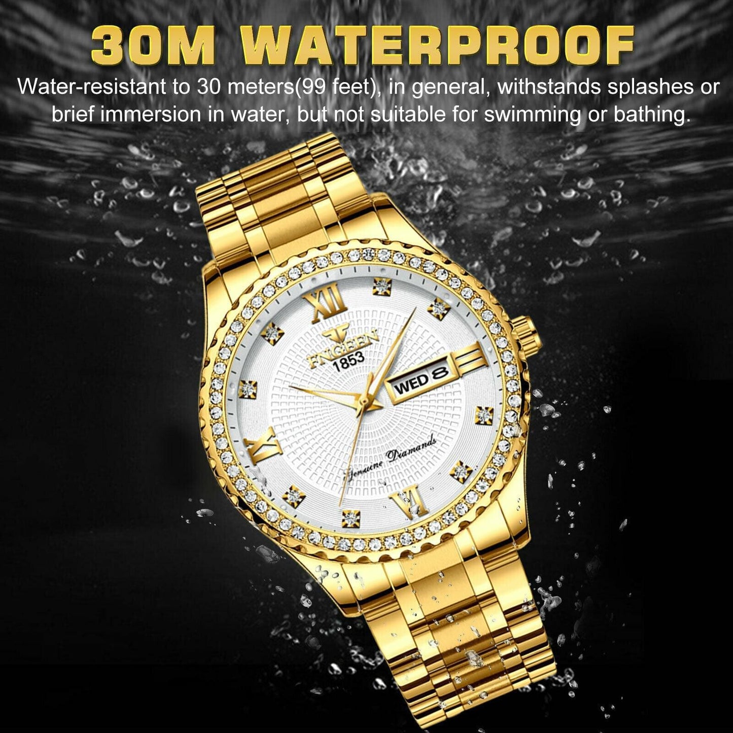Fngeen Men's Classic Stainless Steel Gold Watch