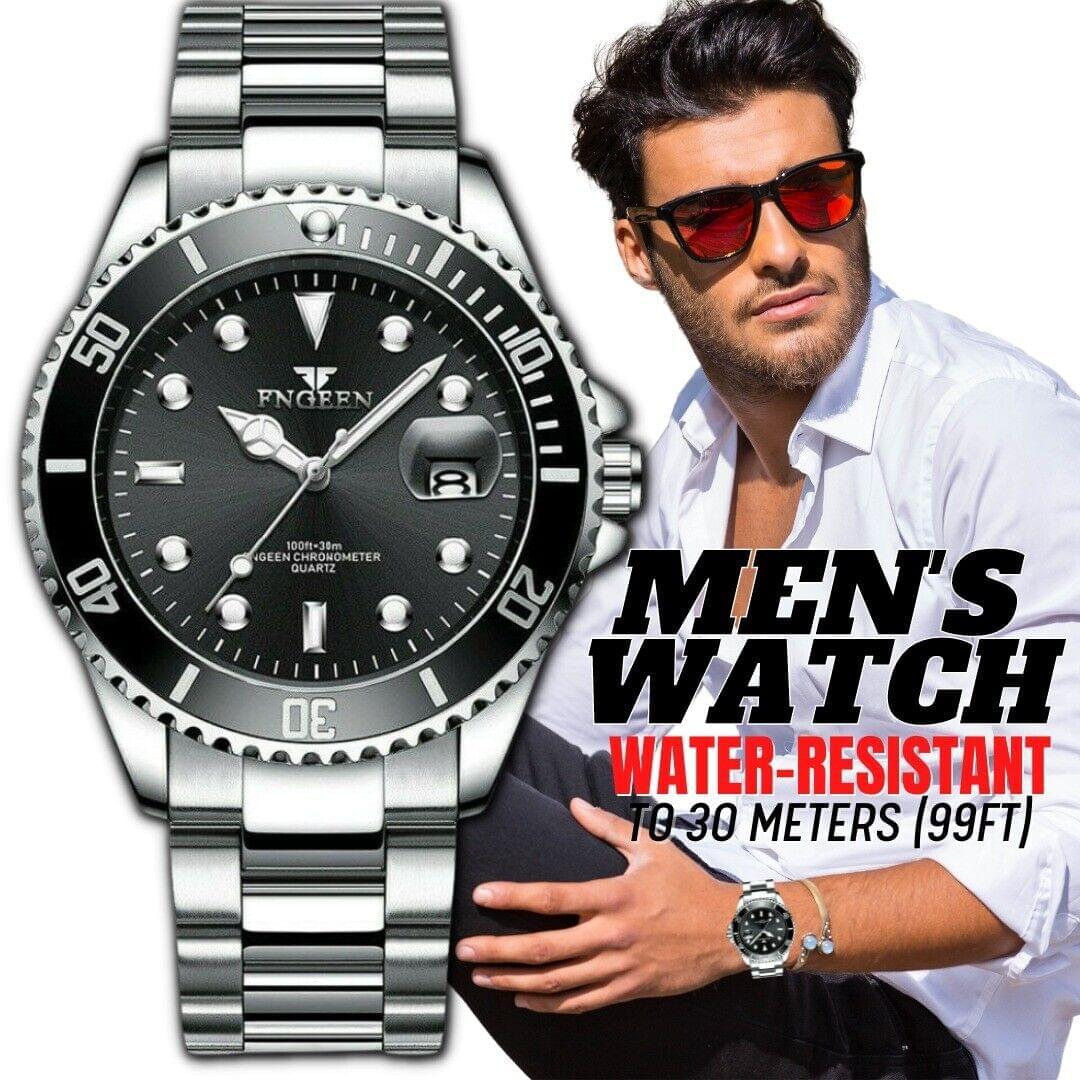 Luminous Black Silver Classic Men's Stainless Steel Watch