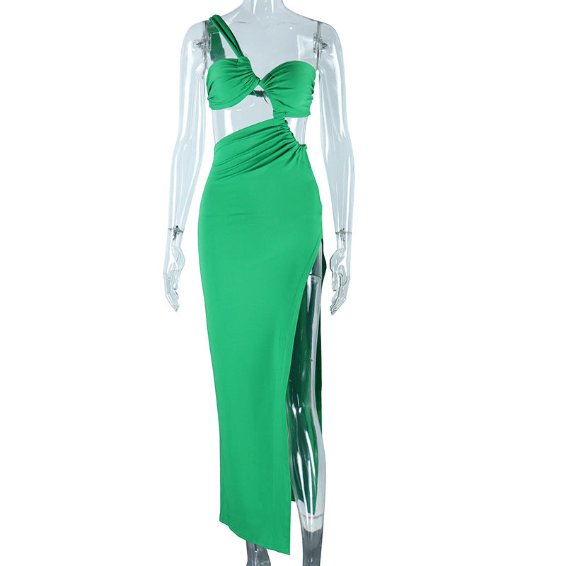 Women's Oblique Shoulder Dress Solid Color