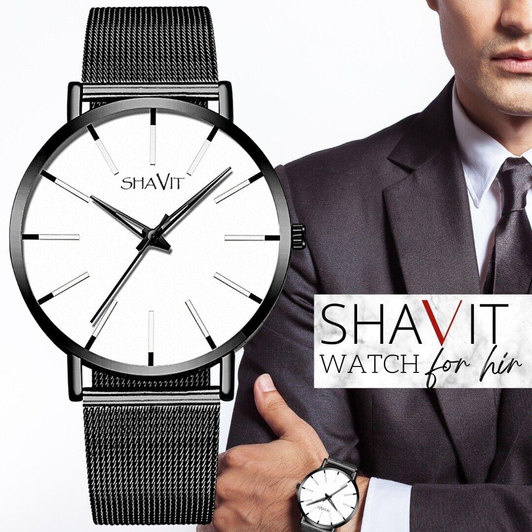 Shavit Luxury Men's Black & White Quartz Watch