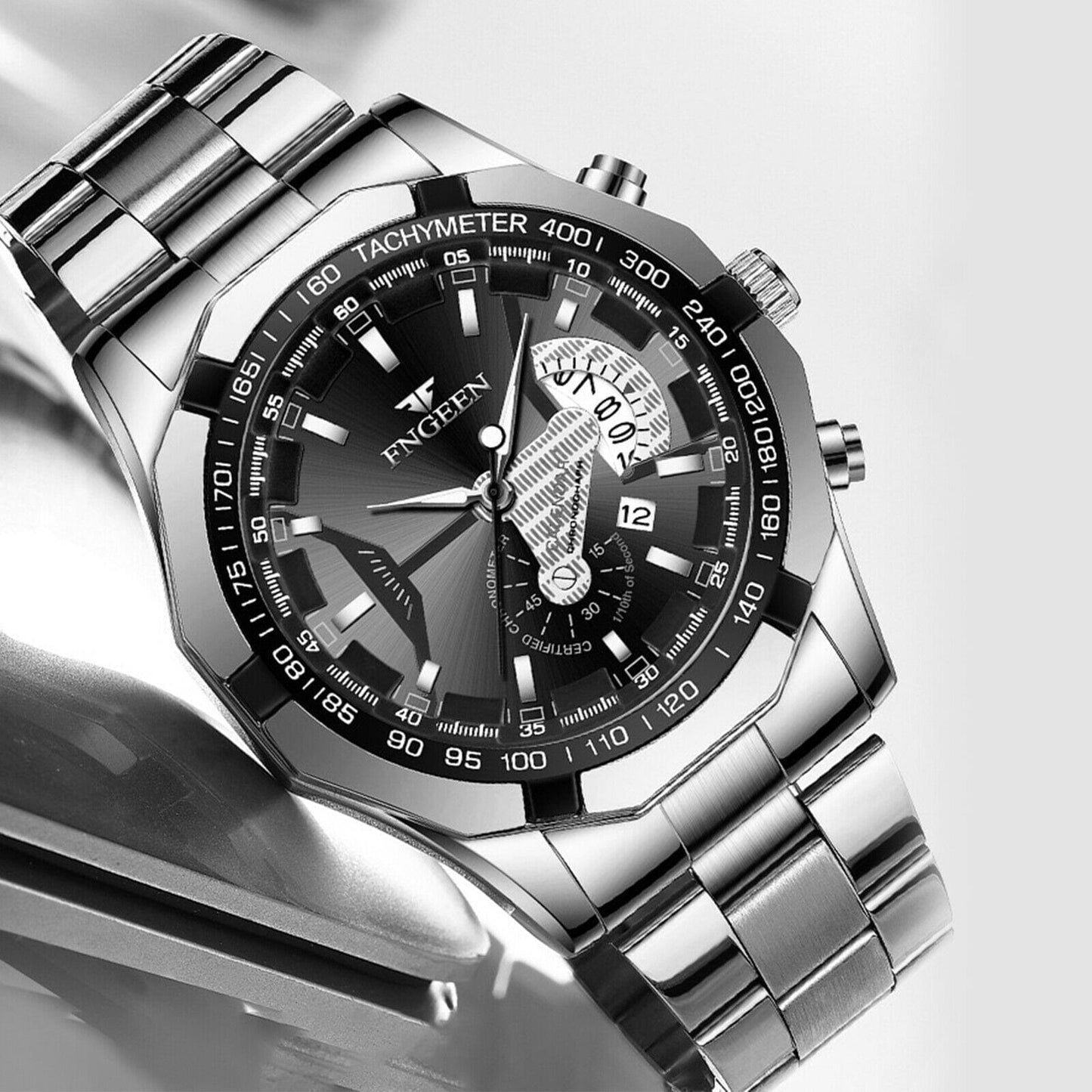 Black Silver Men's Luxury Stainless Steel Watch