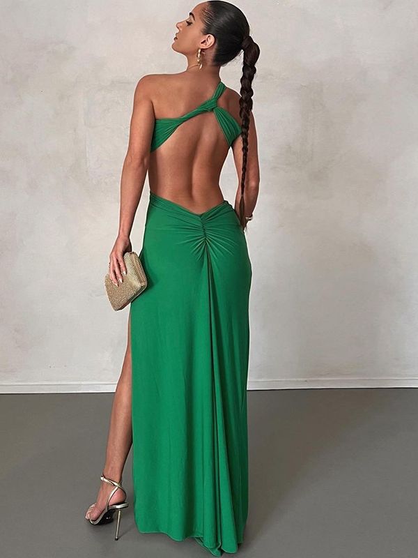 Women's Oblique Shoulder Dress Solid Color