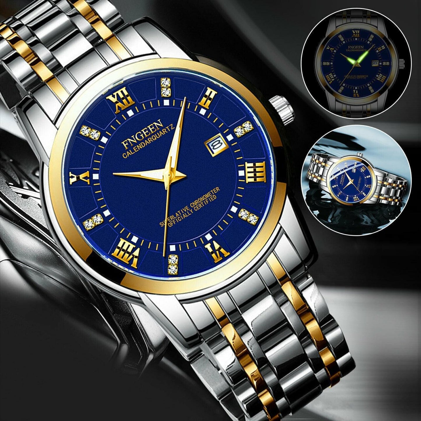 Fngeen Men's Luminous Classic Stainless Steel Watch