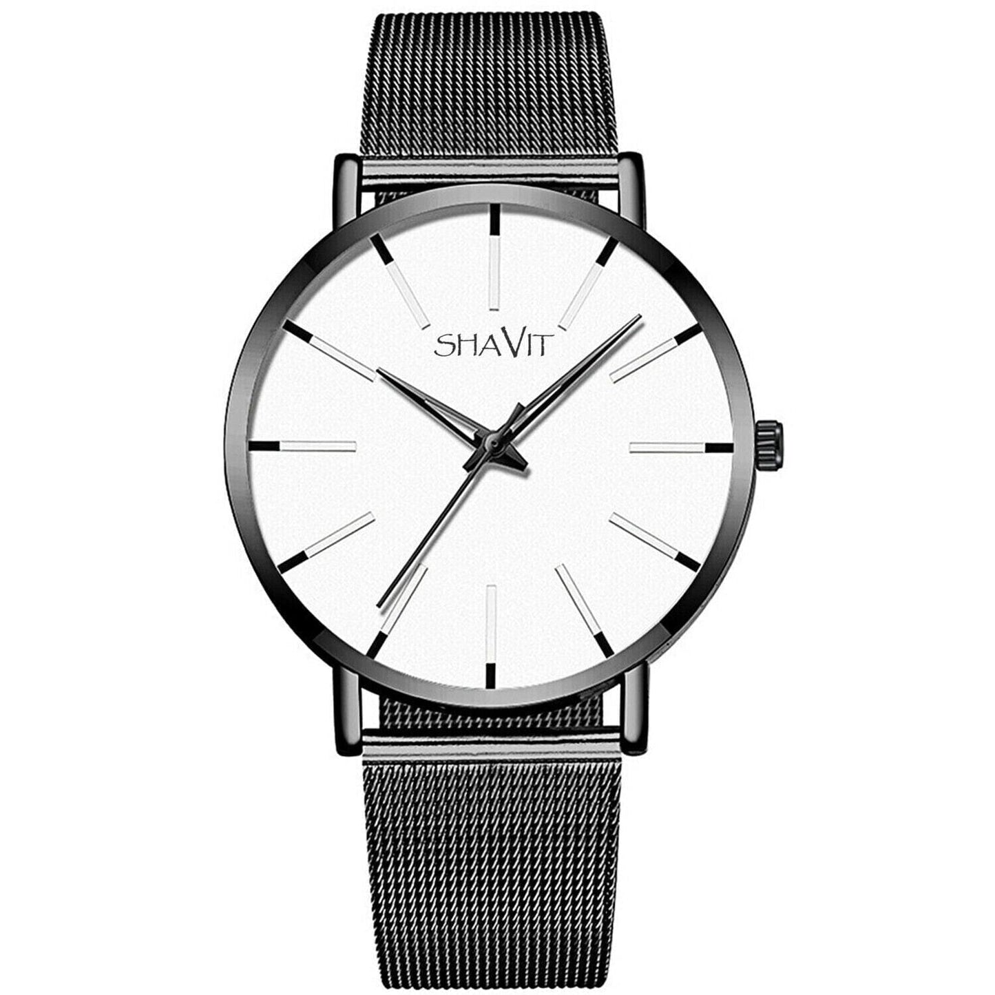 Shavit Luxury Men's Black & White Quartz Watch