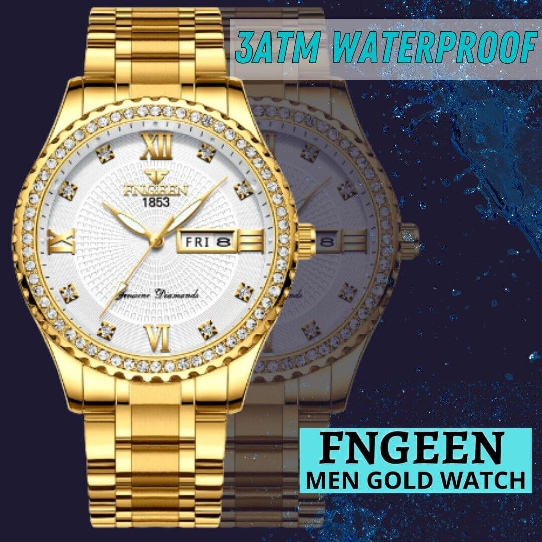 Fngeen Men's Classic Stainless Steel Gold Watch
